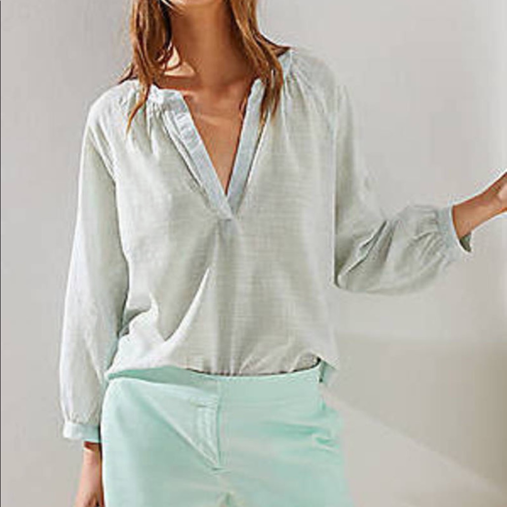 Loft Crosshatch Split Neck Blouse